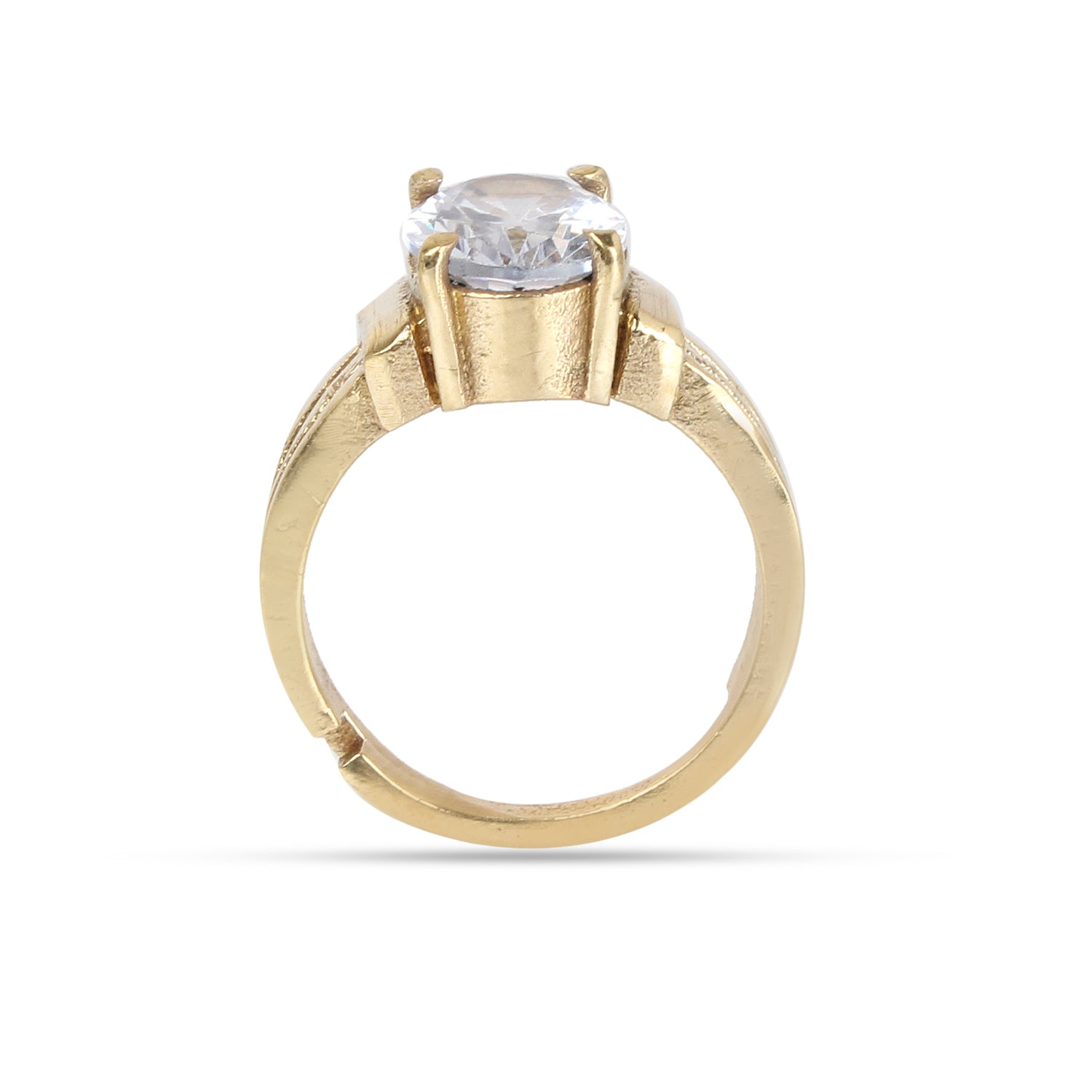 Radiant Oval-Cut White Zircon Solitaire Statement Adjustable for Unisex Ring in Premium Gold-Plated Finish – Timeless Artisanal Brilliance and Astrological Power for Prosperity and Mental Clarity