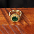 Exquisite Handcrafted Gold-Plated Natural Green Emerald (Panna) Halo Statement Adjustable Ring for Unisex – Timeless Artisanal Elegance and Astrological Power for Prosperity, Wisdom, and Divine Fortune