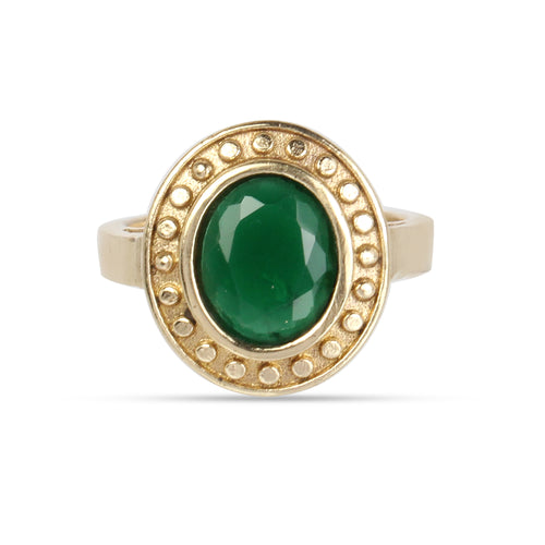 Exquisite Handcrafted Gold-Plated Natural Green Emerald (Panna) Halo Statement Adjustable Ring for Unisex – Timeless Artisanal Elegance and Astrological Power for Prosperity, Wisdom, and Divine Fortune