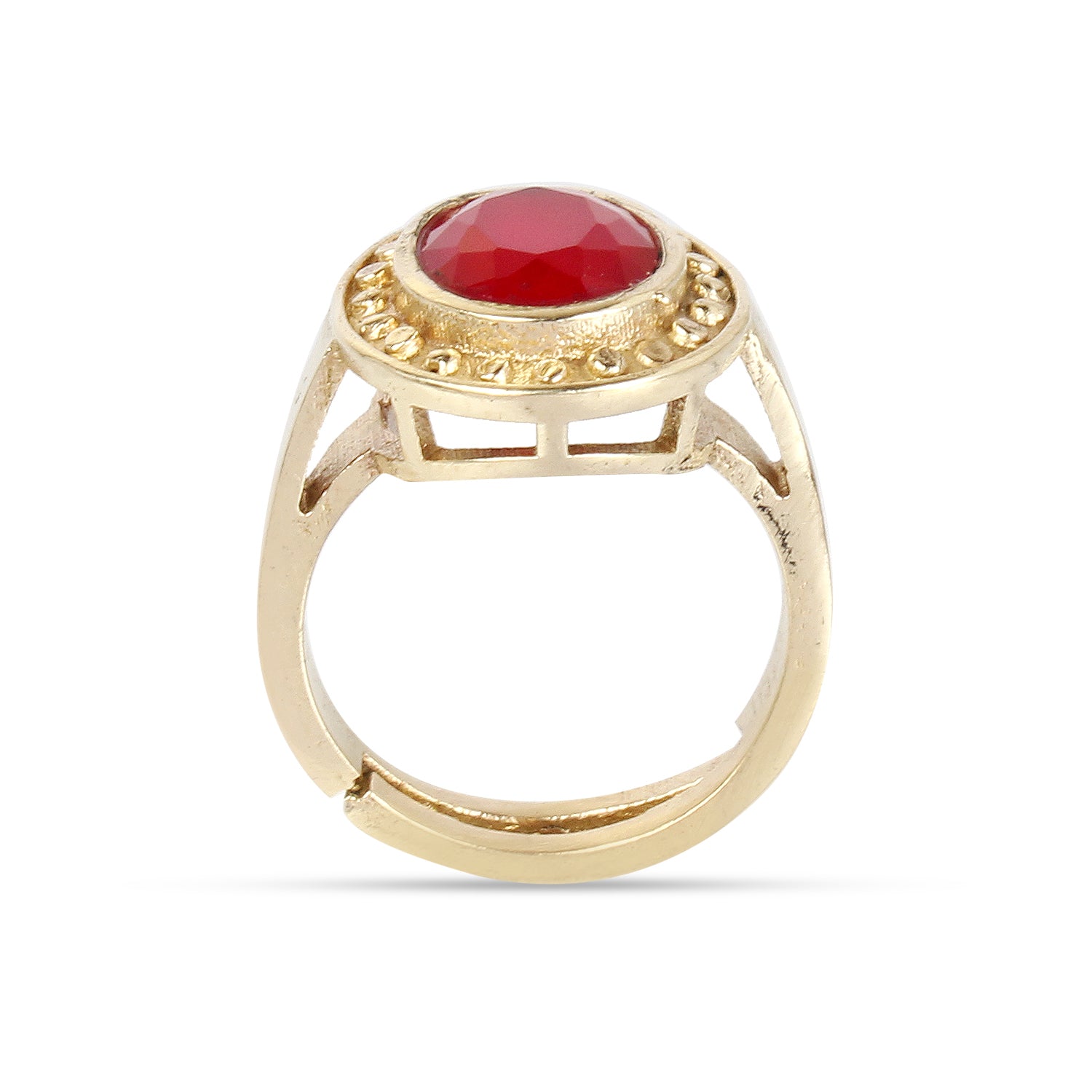Exquisite Handcrafted Gold-Plated Natural Red Ruby (Manik) Halo Statement Adjustable Ring for Unisex – Timeless Artisanal Elegance and Astrological Power for Prosperity, Vitality, and Success