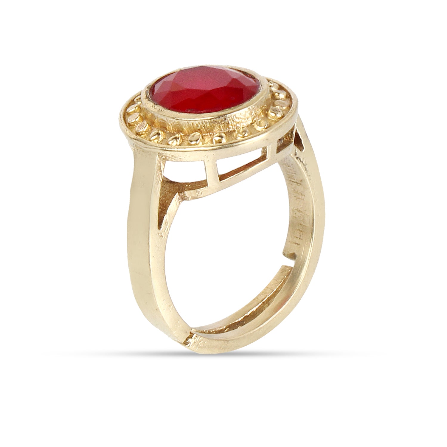 Exquisite Handcrafted Gold-Plated Natural Red Ruby (Manik) Halo Statement Adjustable Ring for Unisex – Timeless Artisanal Elegance and Astrological Power for Prosperity, Vitality, and Success