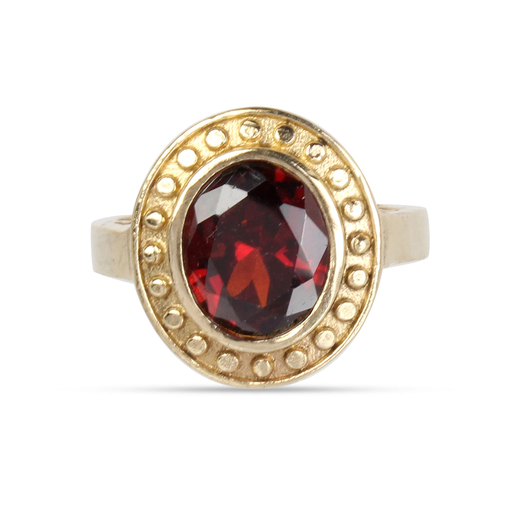 Exquisite Handcrafted Gold-Plated Natural Garnet (Gomed) Halo Statement Adjustable Ring for Unisex – Timeless Artisanal Elegance and Astrological Power for Prosperity, Protection, and Vitality