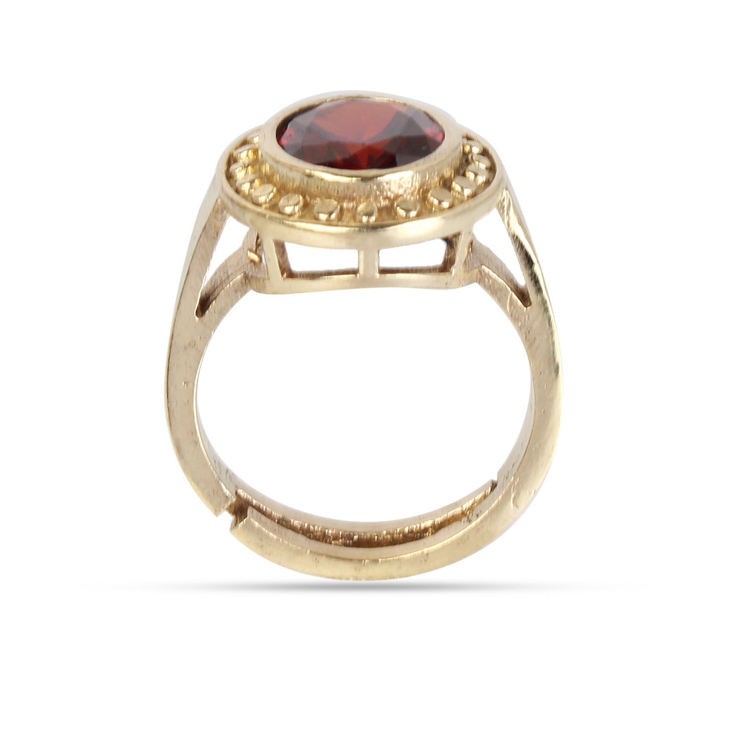 Exquisite Handcrafted Gold-Plated Natural Garnet (Gomed) Halo Statement Adjustable Ring for Unisex – Timeless Artisanal Elegance and Astrological Power for Prosperity, Protection, and Vitality