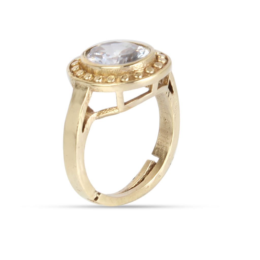 Exquisite Handcrafted Gold-Plated White Zircon Halo Statement Adjustable Ring for Unisex – Timeless Artisanal Elegance and Astrological Power for Prosperity and Mental Clarity