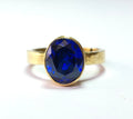 Deep Blue Sapphire Oval Solitaire Ring Yellow Gold Plated Minimalist Bezel Setting Statement Jewelry for Men and Women