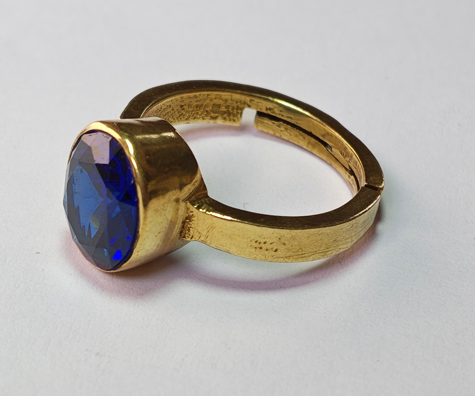 Deep Blue Sapphire Oval Solitaire Ring Yellow Gold Plated Minimalist Bezel Setting Statement Jewelry for Men and Women
