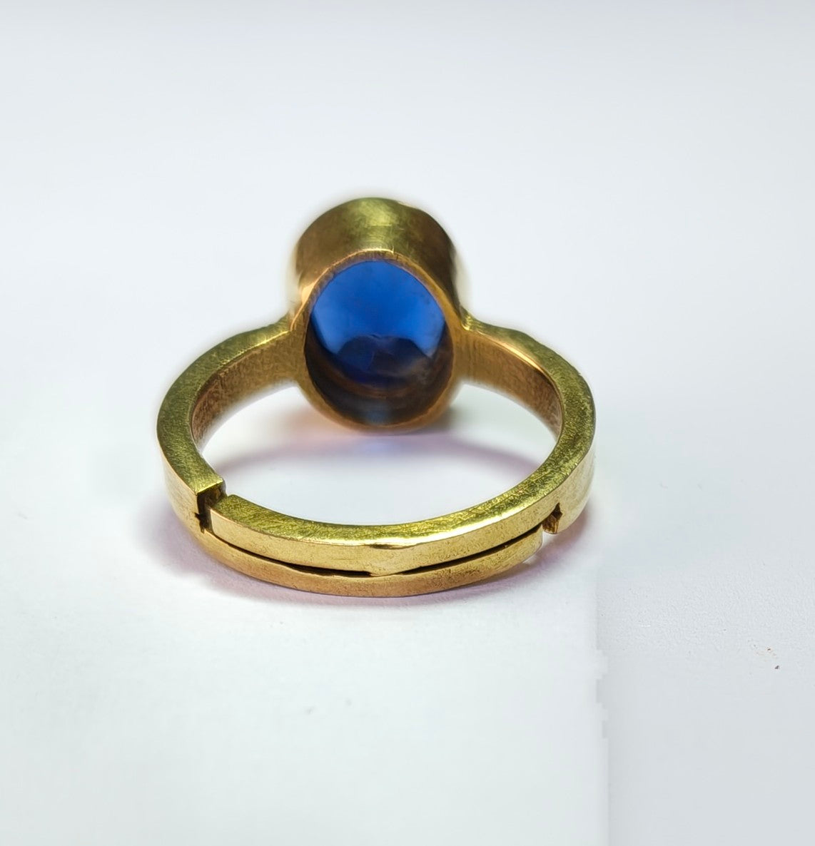Deep Blue Sapphire Oval Solitaire Ring Yellow Gold Plated Minimalist Bezel Setting Statement Jewelry for Men and Women