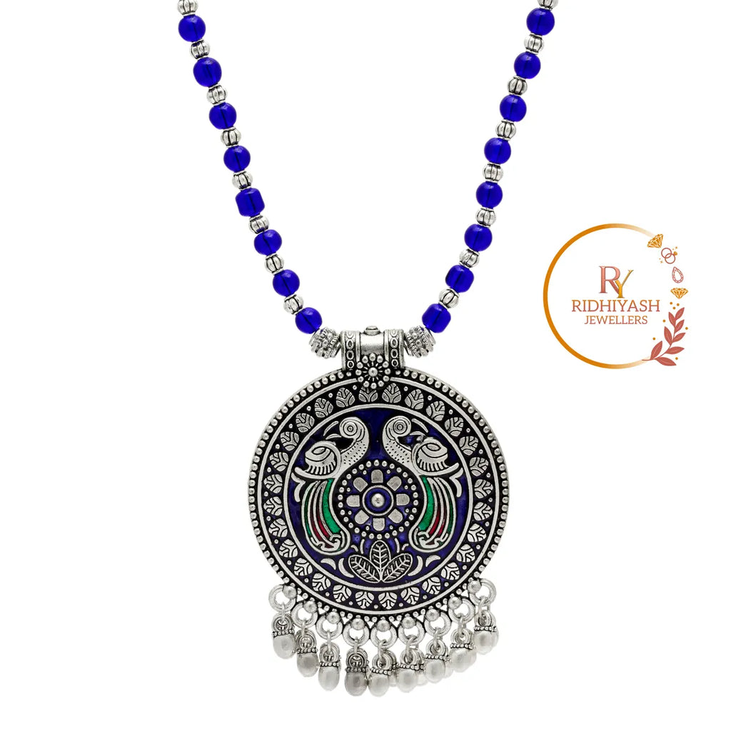 Blue Brass Round Shape Pendant Handmade Necklace for Women