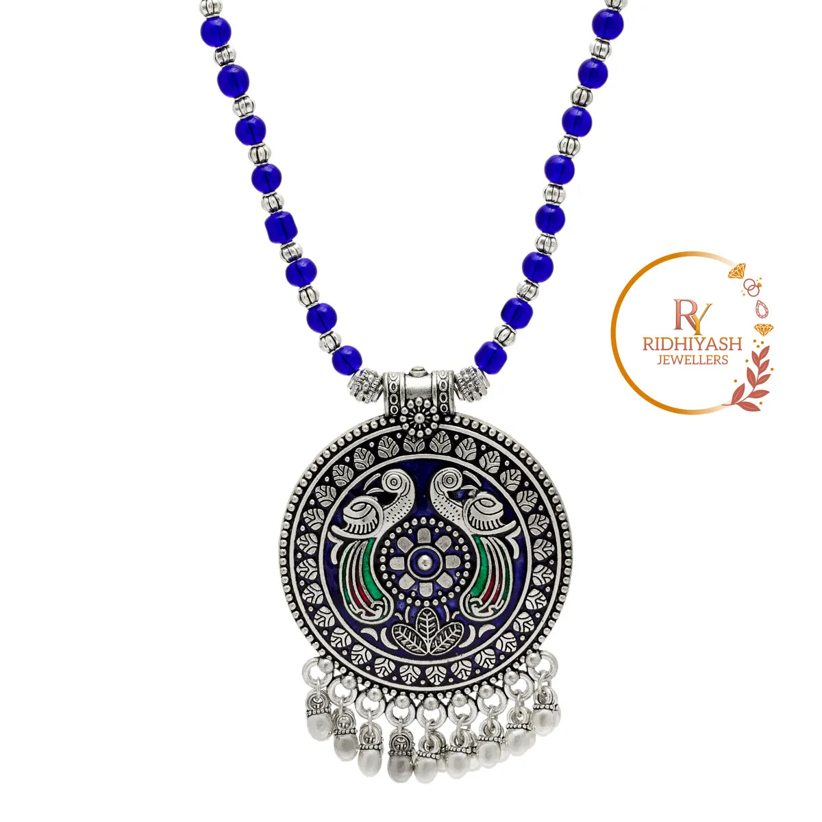Blue Brass Round Shape Pendant Handmade Necklace for Women
