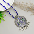 Blue Brass Round Shape Pendant Handmade Necklace for Women