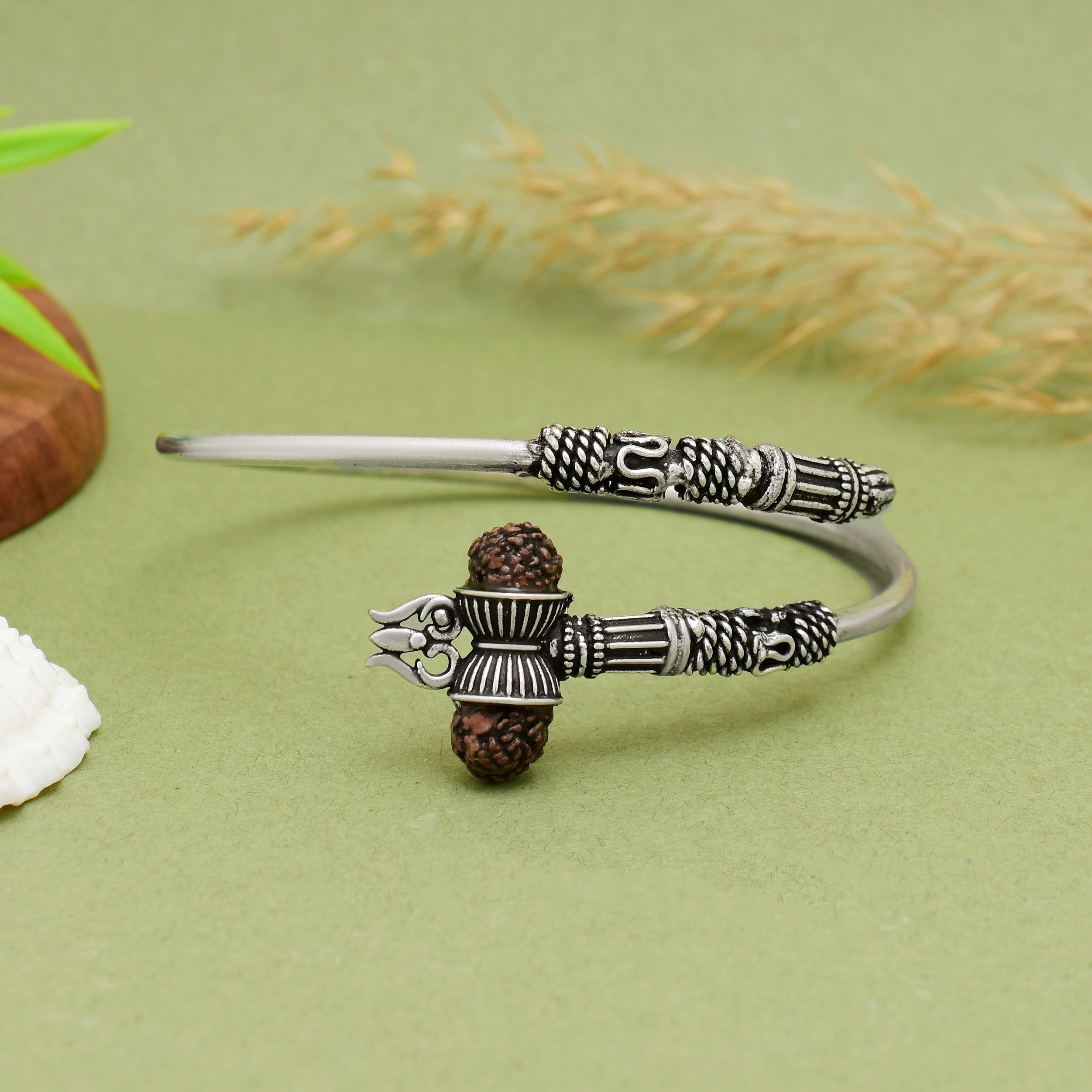 Exquisite Oxidised Silver Rudraksha Trishul-Damru Kada Bracelet – Handcrafted Spiritual Statement Jewelry for Men and Women