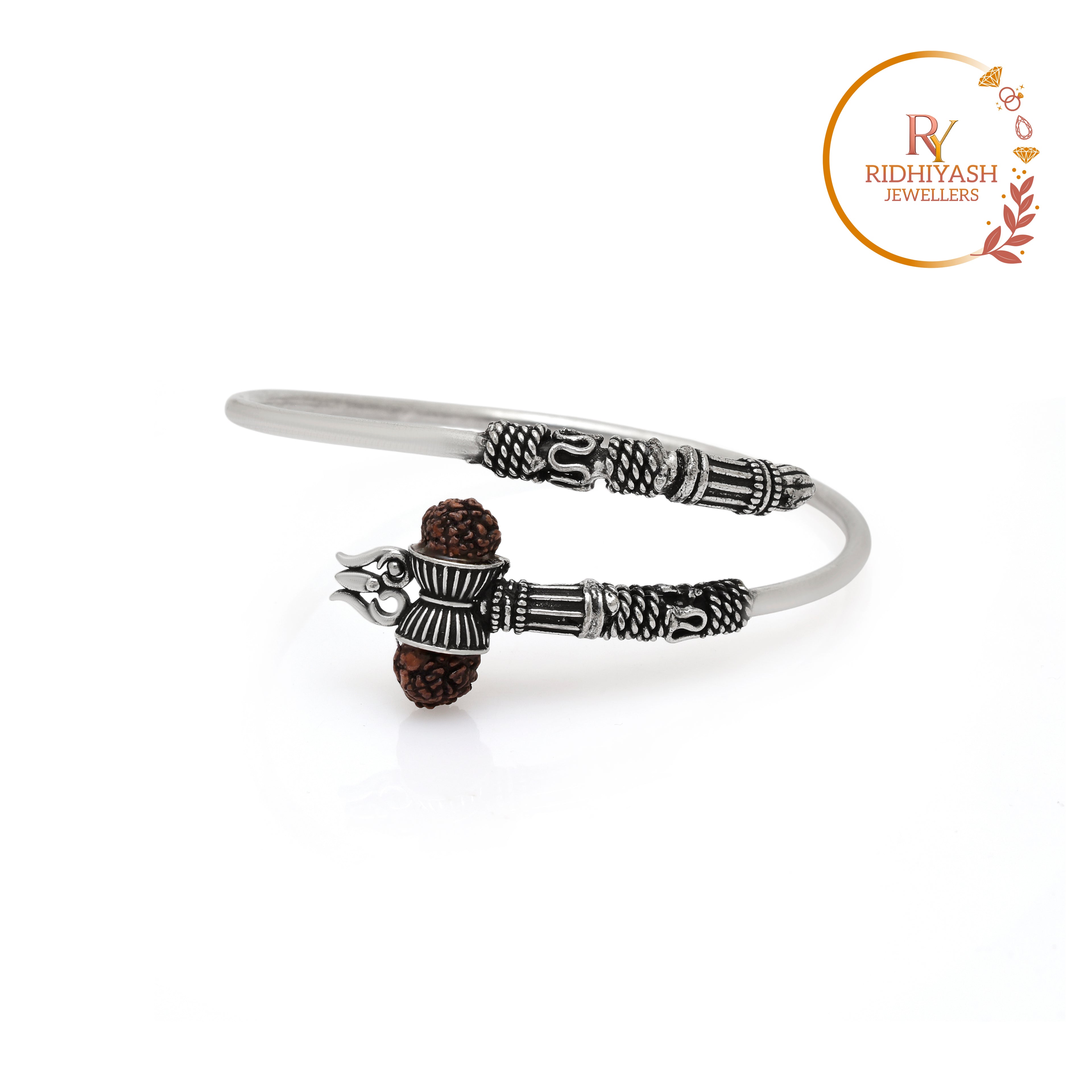 Exquisite Oxidised Silver Rudraksha Trishul-Damru Kada Bracelet – Handcrafted Spiritual Statement Jewelry for Men and Women