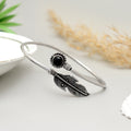Exquisite Handcrafted Oxidised Silver Leaf & Black Onyx Cuff Bracelet Timeless Artisanal Elegance and Boho-Chic Statement Jewelry