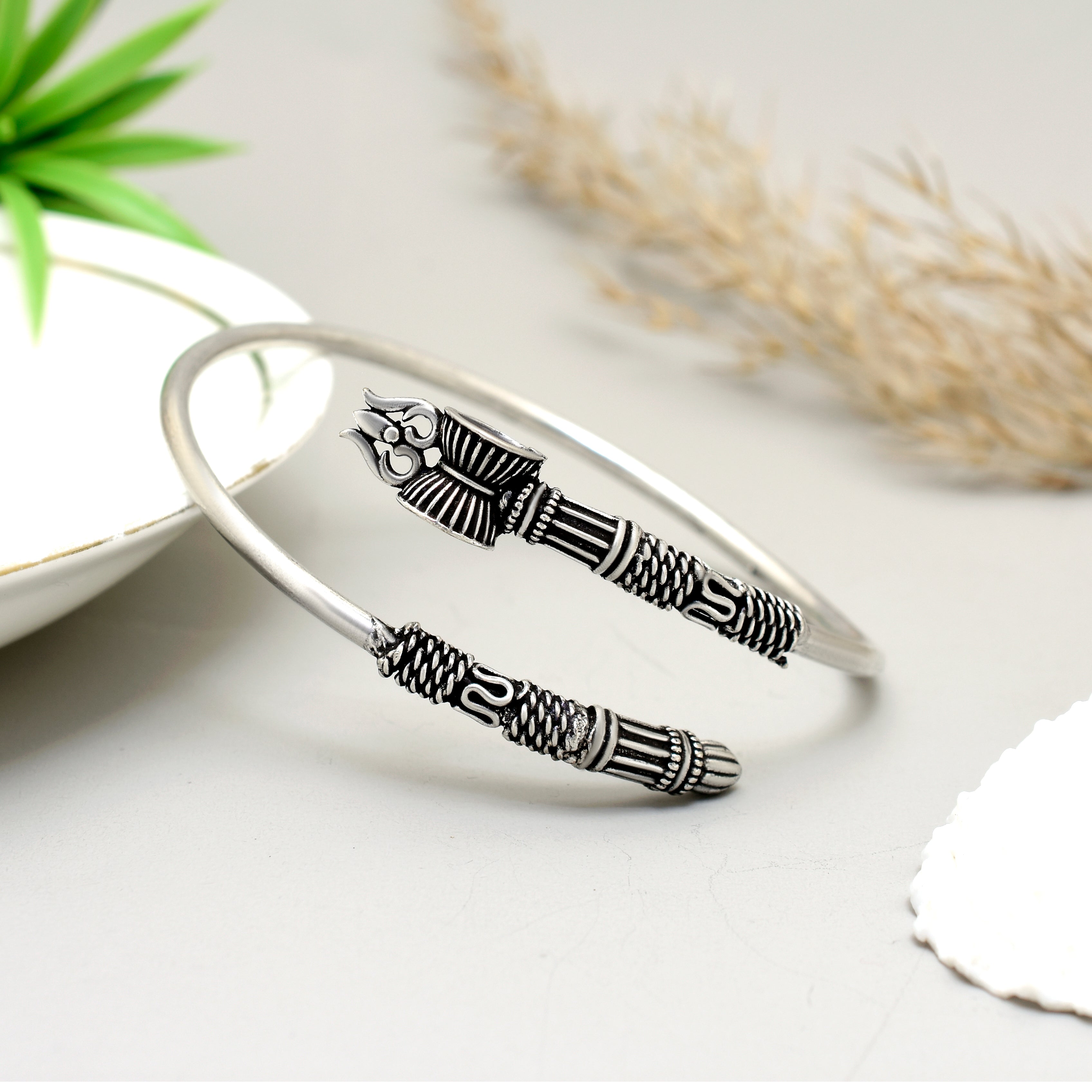 Authentic Oxidise Silver Colour Trishul-Damru Kada – Handcrafted Spiritual Statement Jewelry for Men and Women
