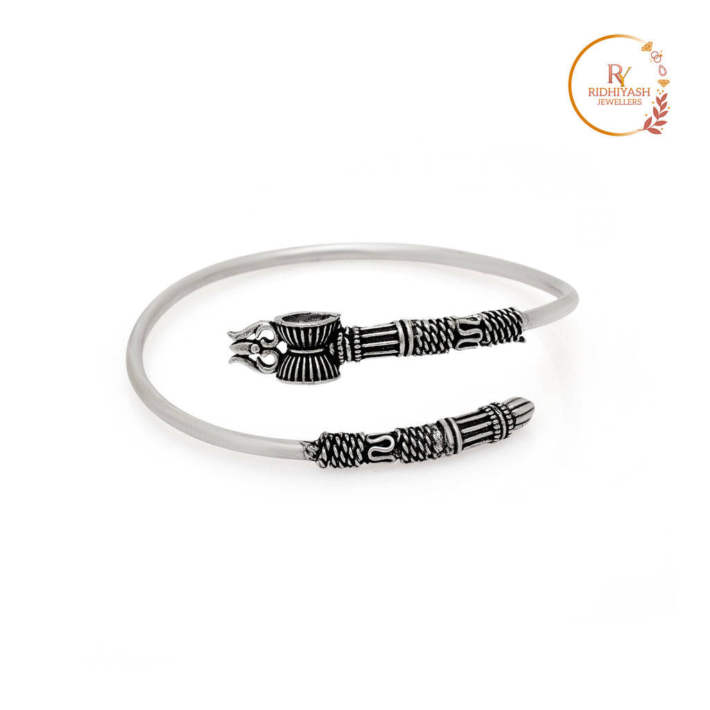 Authentic Oxidise Silver Colour Trishul-Damru Kada – Handcrafted Spiritual Statement Jewelry for Men and Women