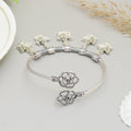 Exquisite Handcrafted Oxidised Silver Leaf & Rose Charm Kada – Timeless Artisanal Elegance and Boho-Chic Statement Jewelry