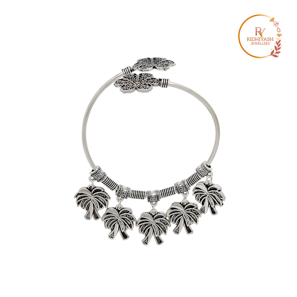 Exquisite Oxidised Silver-Plated Palm Tree Charm Kada – Handcrafted Tribal Statement Bracelet for Modern Ethnic Elegance