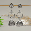 Traditional Oxidised Silver Peacock Motif Multi-Tier Jhumka Earrings – Handcrafted Artisanal Statement Jewelry for Festivals and Ethnic Wear
