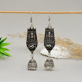 Traditional Oxidised Silver-Plated Ganesha & Mouse Motif Multi-Tier Jhumka Earrings  Handcrafted Artisanal Statement Jewelry for Festivals and Ethnic Wear
