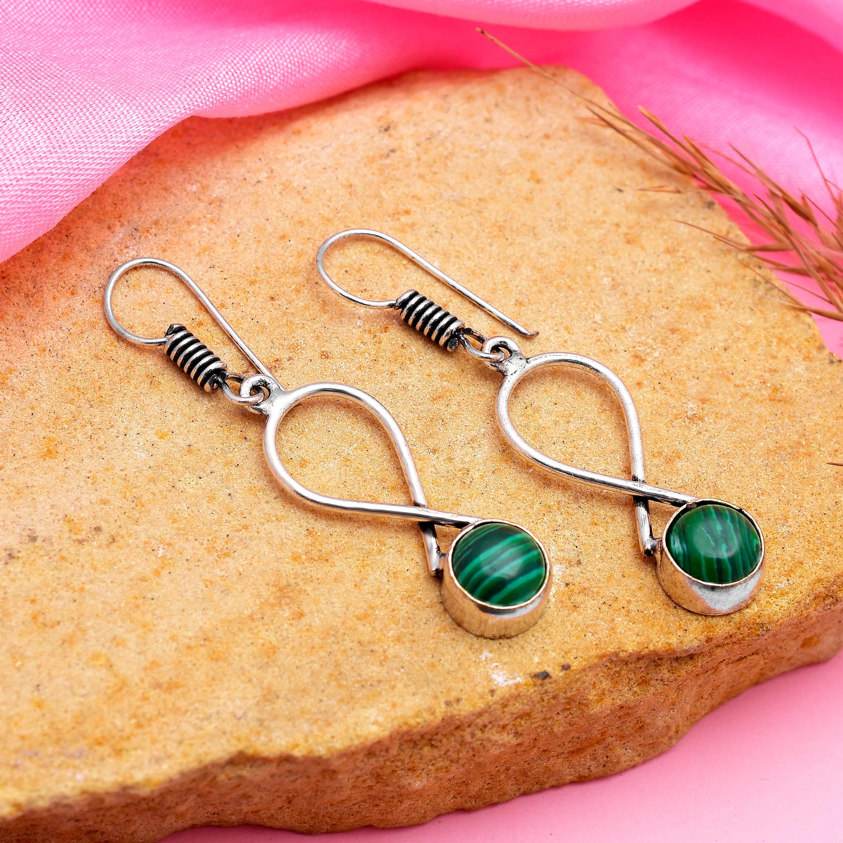 Handmade Green Stone Oxidised Drop Earrings for Women & Girls | Boho Ethnic Dangle Earrings | Lightweight Fashion Jewelry