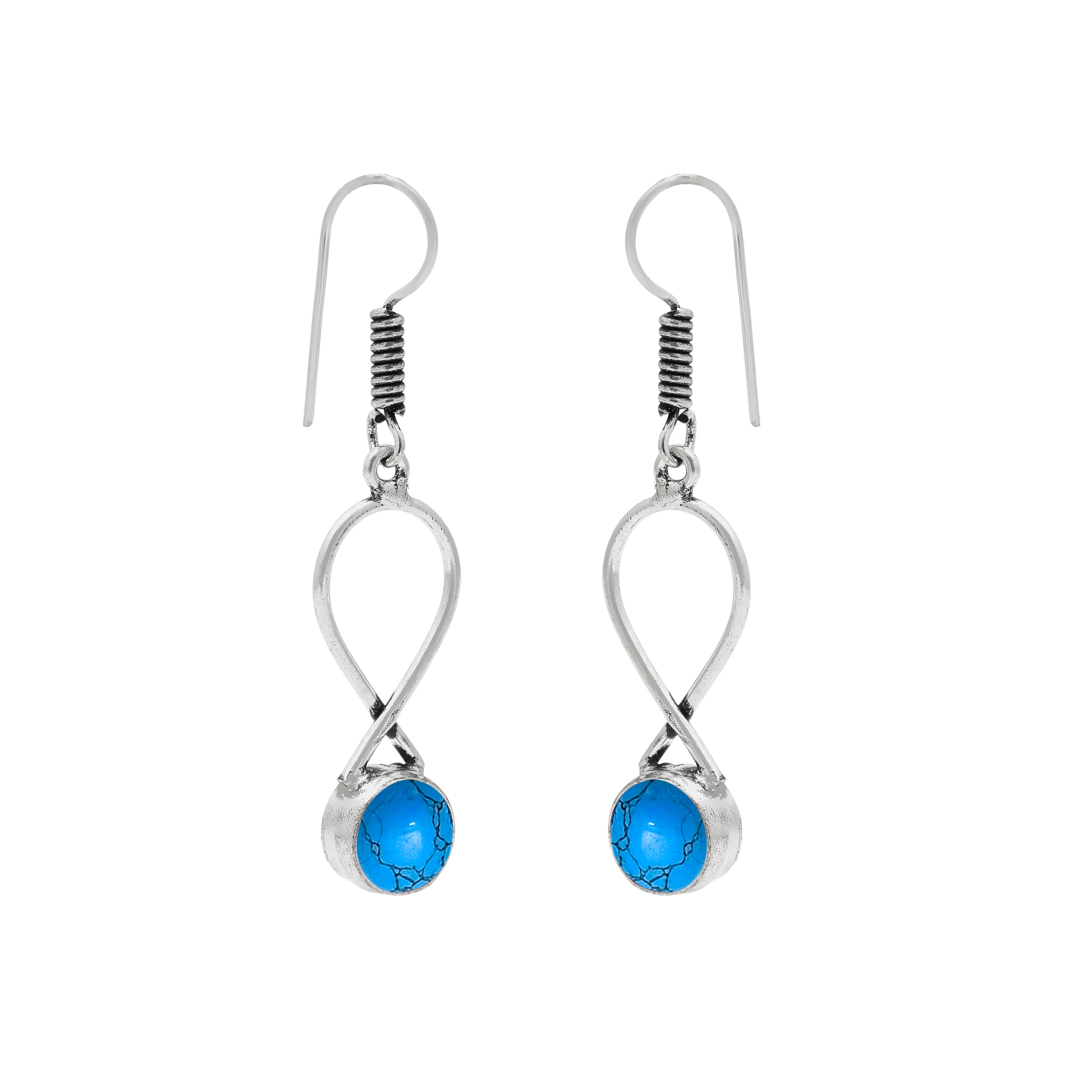 Handmade Blue Stone Oxidised Drop Earrings for Women & Girls | Boho Ethnic Dangle Earrings | Lightweight Fashion Jewelry