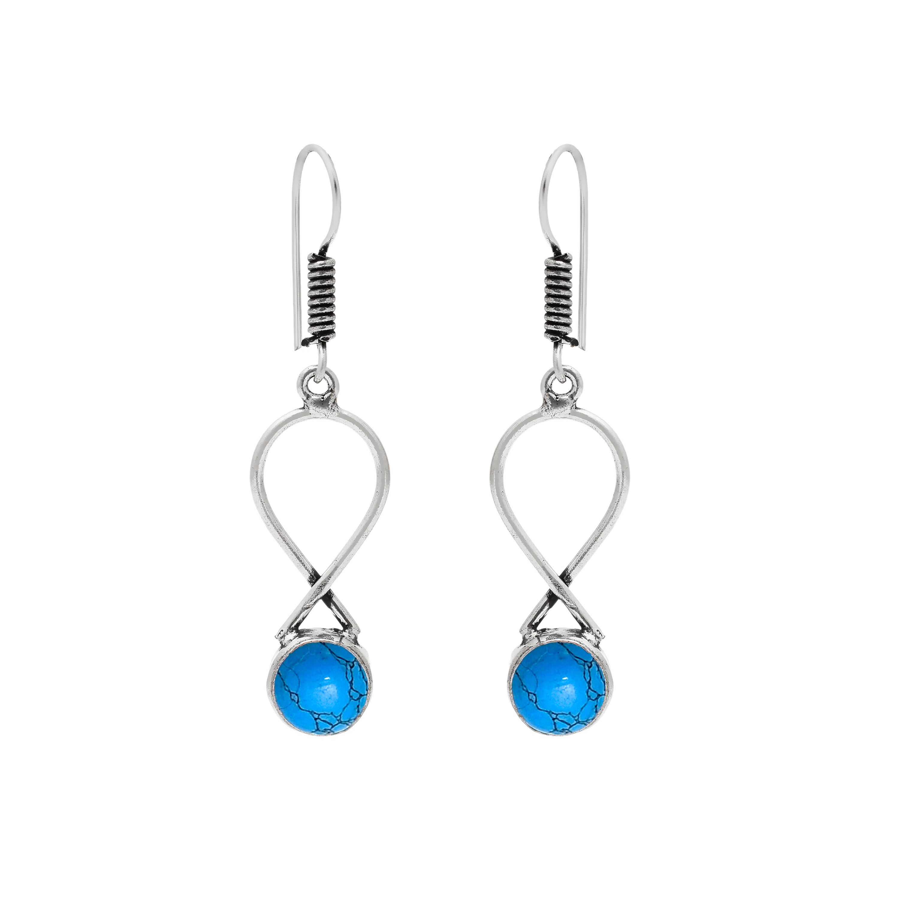 Handmade Blue Stone Oxidised Drop Earrings for Women & Girls | Boho Ethnic Dangle Earrings | Lightweight Fashion Jewelry
