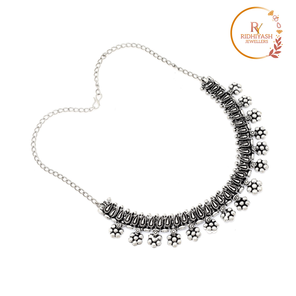 Exquisite Handcrafted Oxidised Silver-Toned Floral Charm Choker – Traditional Ethnic Statement Bib Necklace for Women