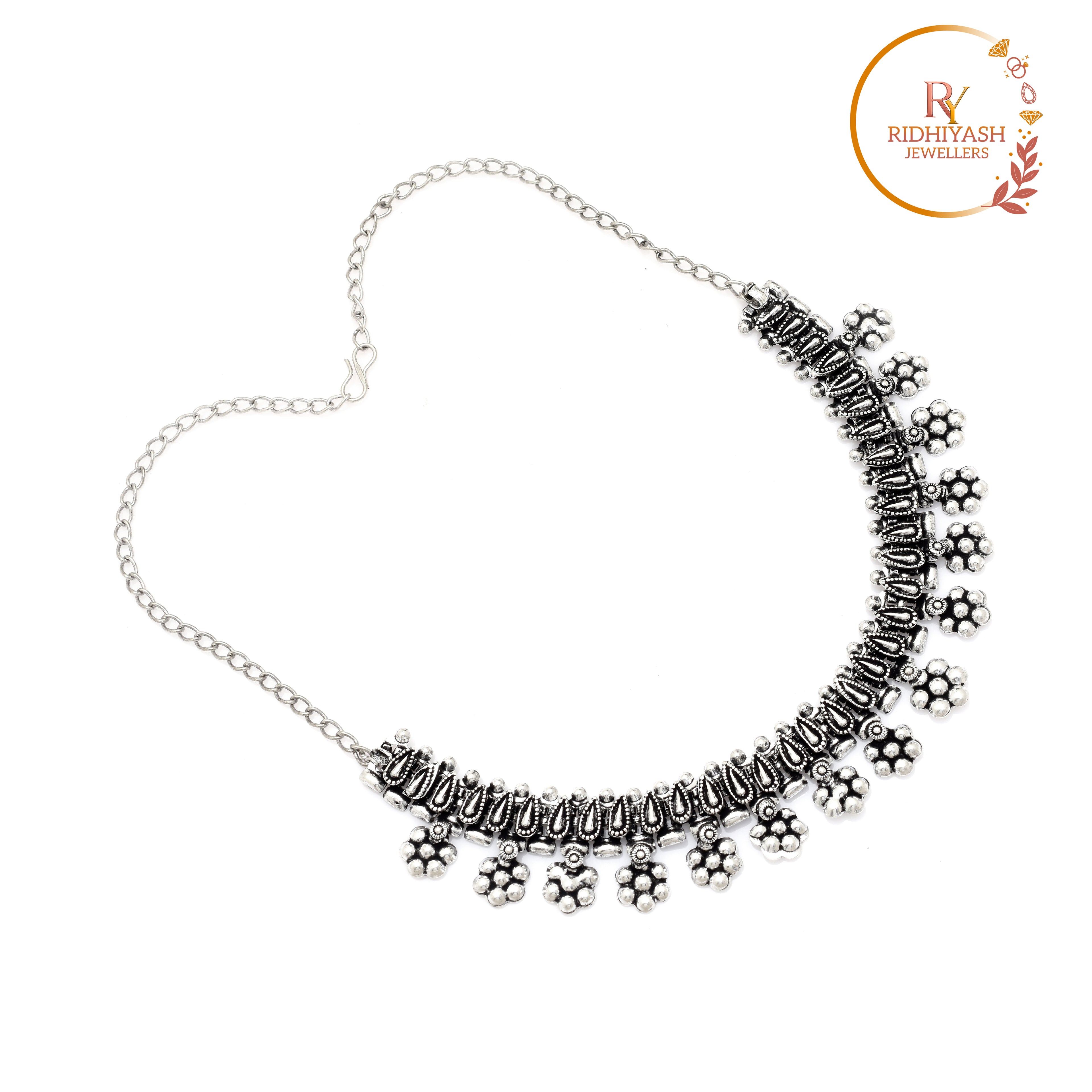 Exquisite Handcrafted Oxidised Silver-Toned Floral Charm Choker – Traditional Ethnic Statement Bib Necklace for Women