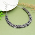Handcrafted Tribal Silver Oxidised Choker Necklace with Intricate Triple-Row Paisley (Ambi) Motifs and Adjustable Back Chain