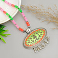 Green Brass Oval Shape Pendant Handmade Necklace for Women