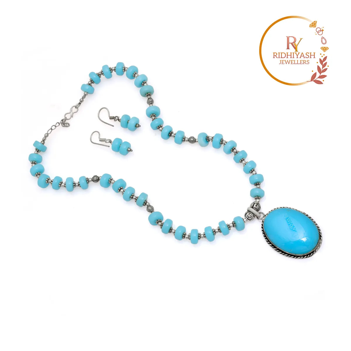 Firozi Brass Stone Oval Shape Handmade Necklace Set for Women