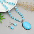Firozi Brass Stone Oval Shape Handmade Necklace Set for Women
