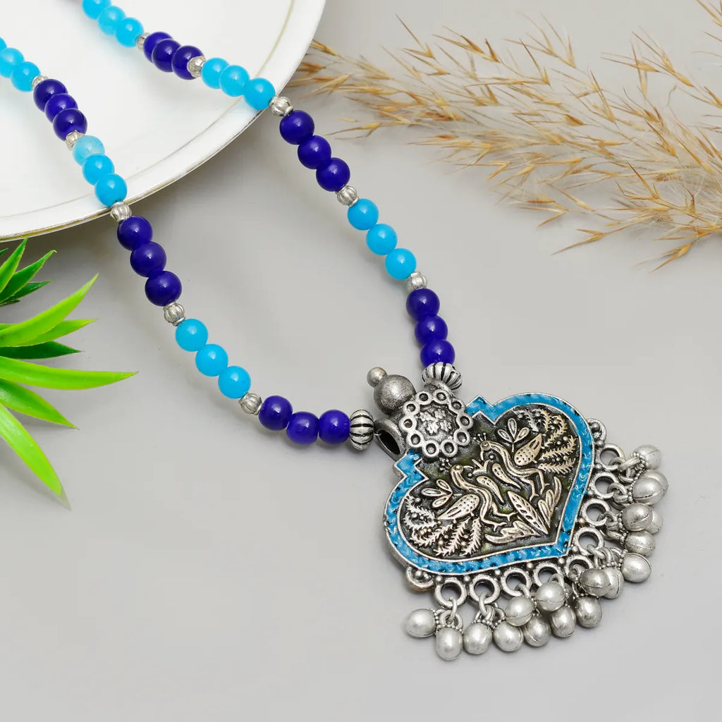 Blue Brass Heart Shape Handmade Necklace for Women