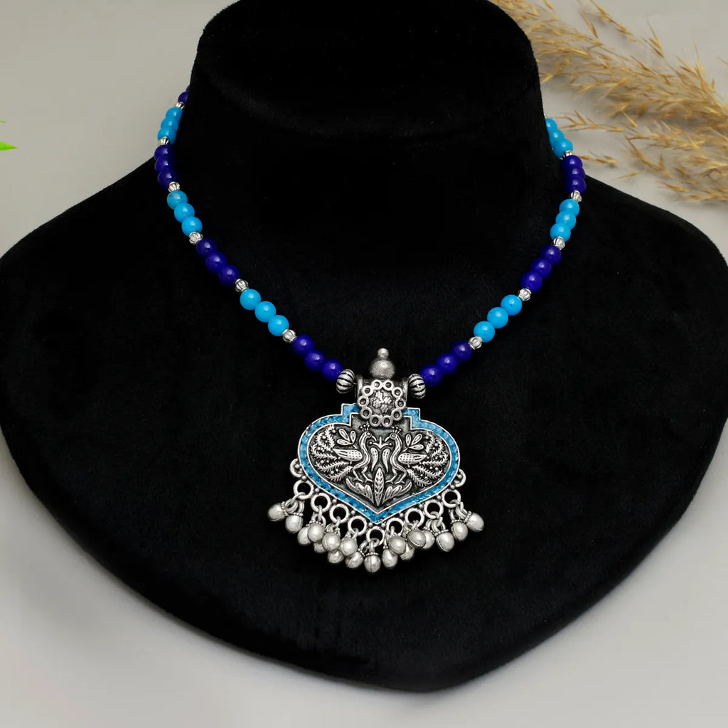 Blue Brass Heart Shape Handmade Necklace for Women