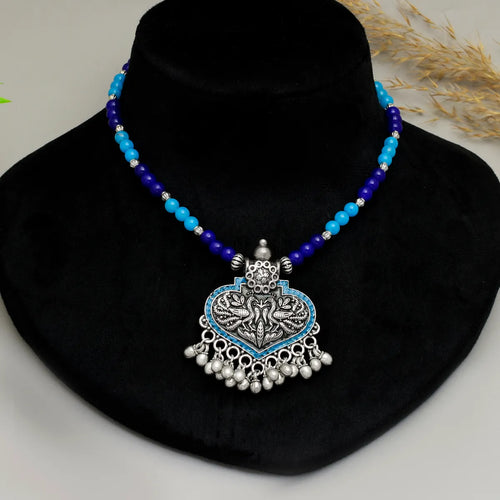 Blue Brass Heart Shape Handmade Necklace for Women