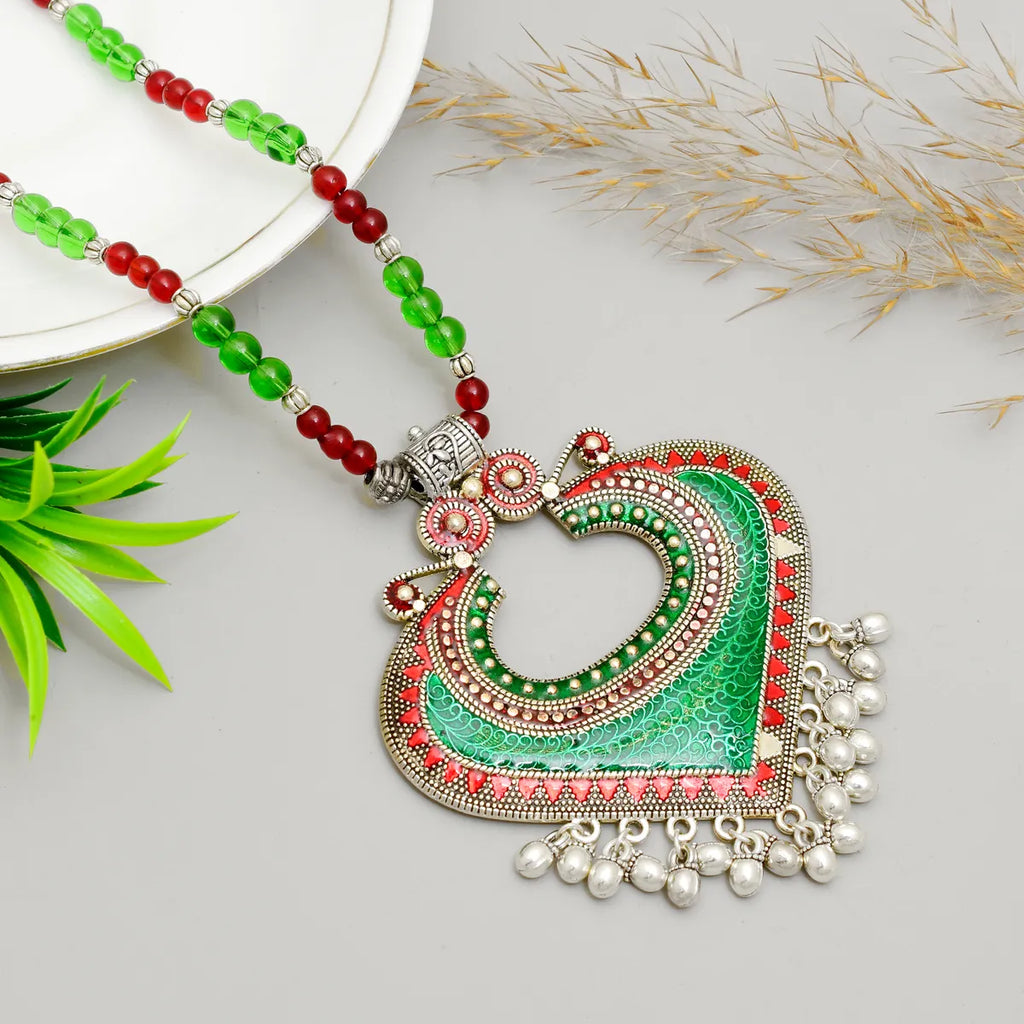 Green Brass Heart Shape Handmade Necklace for Women
