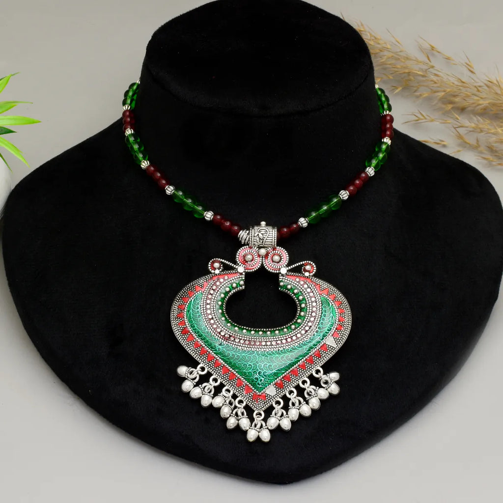 Green Brass Heart Shape Handmade Necklace for Women